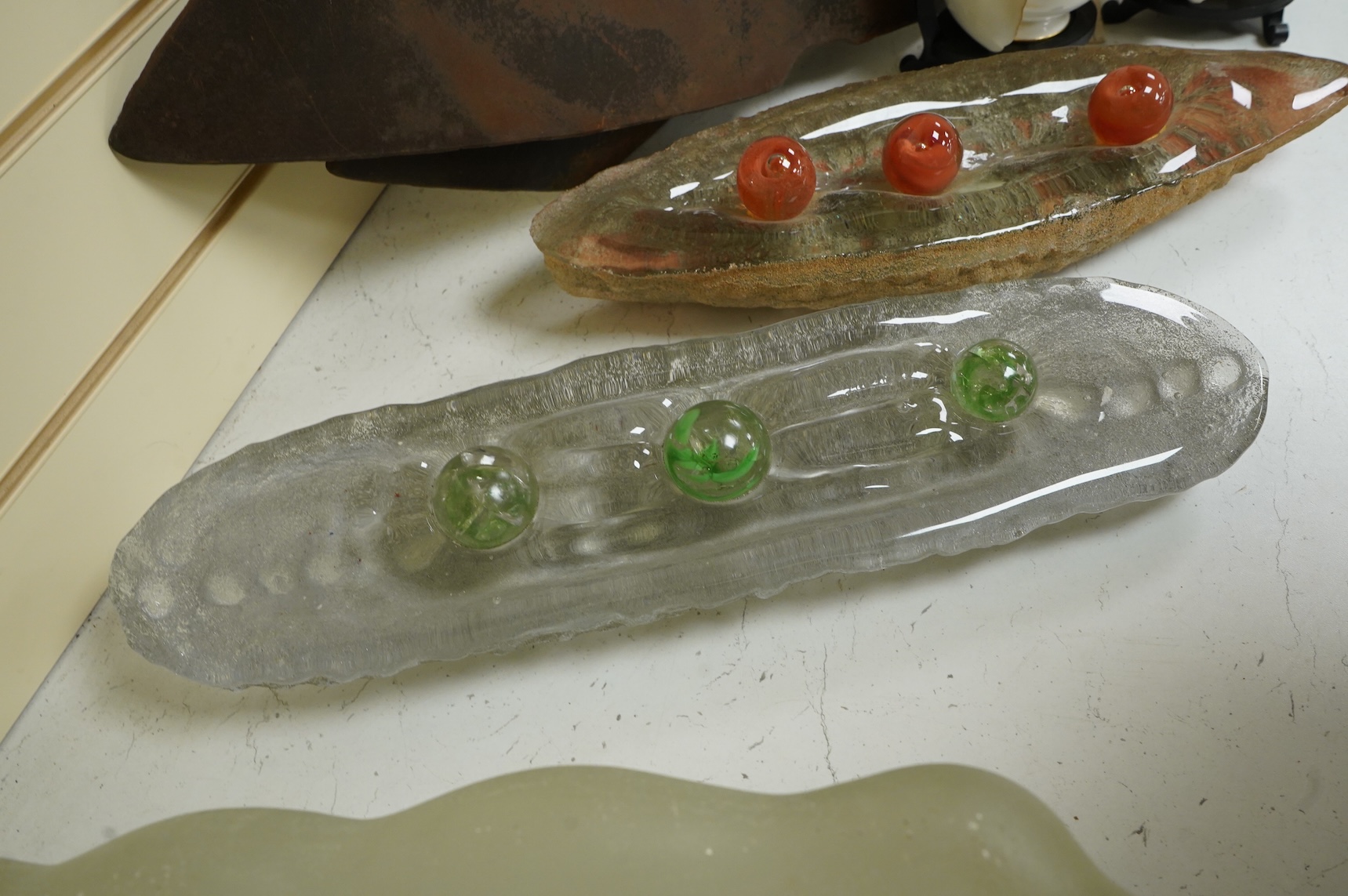 Jean-Marianne Spottiswoode, two contemporary glass sculptures, largest 48cm wide